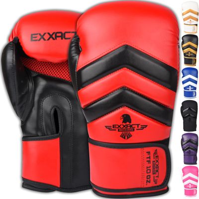Exxact Sports Clash Boxing Gloves for Men, Durable Engineered Leather Mens Boxing Gloves with Padded Protection, Womens Boxing Gloves for MMA, Muay Thai & Sparring Gloves (Red/Black, 12 OZ)