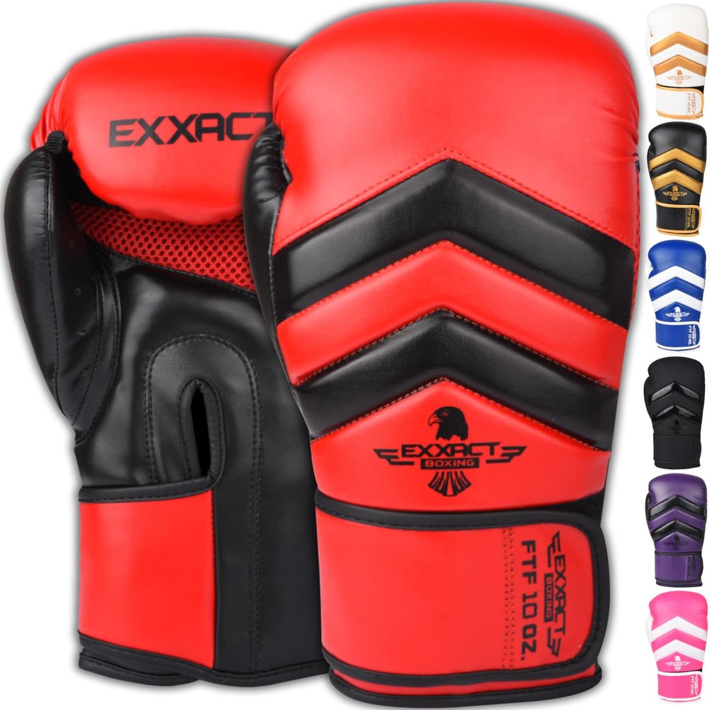 Exxact Sports Clash Boxing Gloves for Men, Durable Engineered Leather Mens Boxing Gloves with Padded Protection, Womens Boxing Gloves for MMA, Muay Thai & Sparring Gloves (Red/Black, 12 OZ)