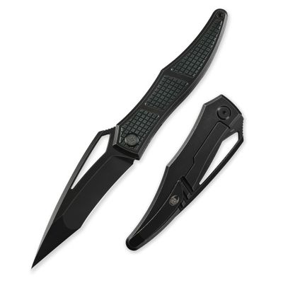 Cavol Ripback Thumb Hole Knife,3.85" Stonewashed M390 Blade,4.84" Titanium Scale Handle Frame Lock Folding,Reverse Grip Pikal Knife,4.63oz EDC Pocketclip (Green)