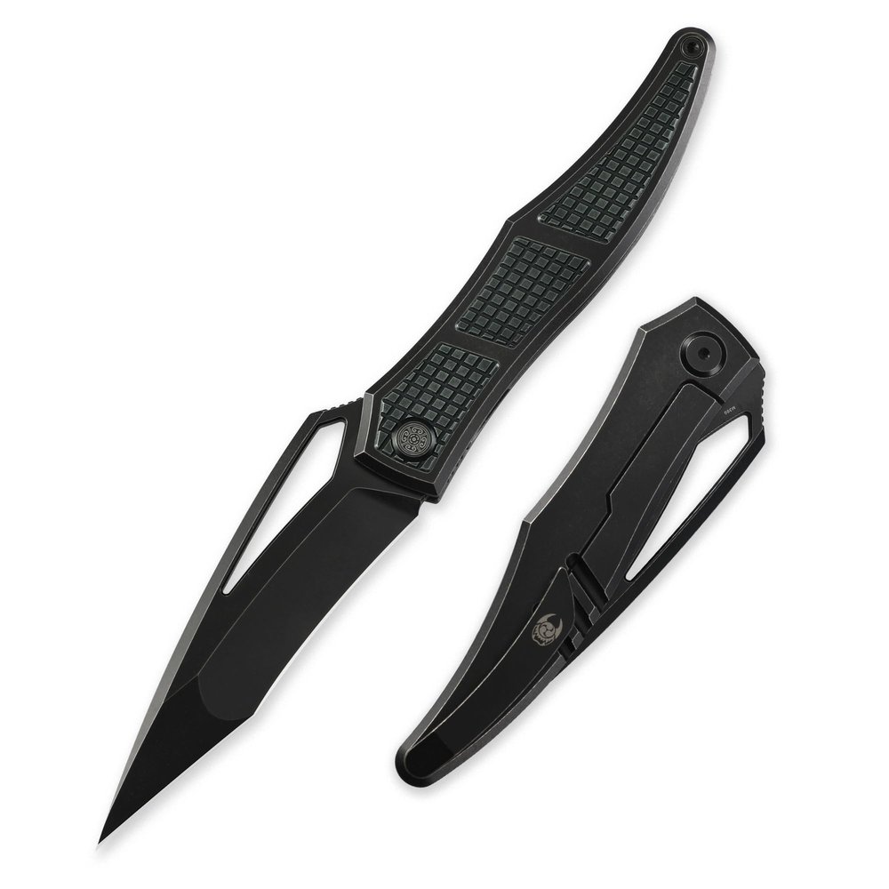 Cavol Ripback Thumb Hole Knife,3.85" Stonewashed M390 Blade,4.84" Titanium Scale Handle Frame Lock Folding,Reverse Grip Pikal Knife,4.63oz EDC Pocketclip (Green)