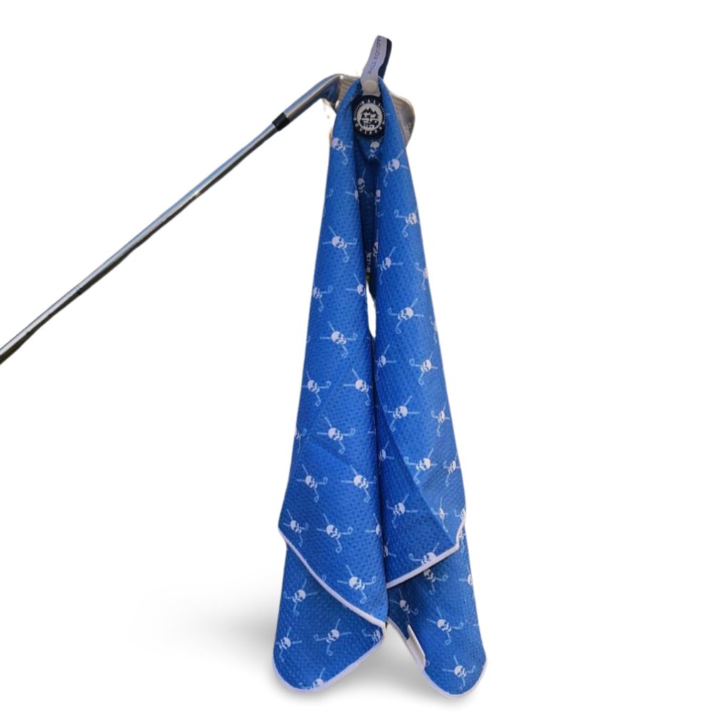 Hall Equipped EquipPro Golf Towel | Tour Size Premium Magnetic Microfiber Waffle Design, Center Cut Hanging Club Loop & Snap Button Bag Loop for Men and Women (The Skulls)