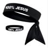 100% Jesus Sports Head Tie Headband & Silicone Wristband Soccer Ftbol Football White Black Athletics Fitness Stretch Sweatband Bandana Moisture Wicking (1 Black Headband & Wristband) view 1