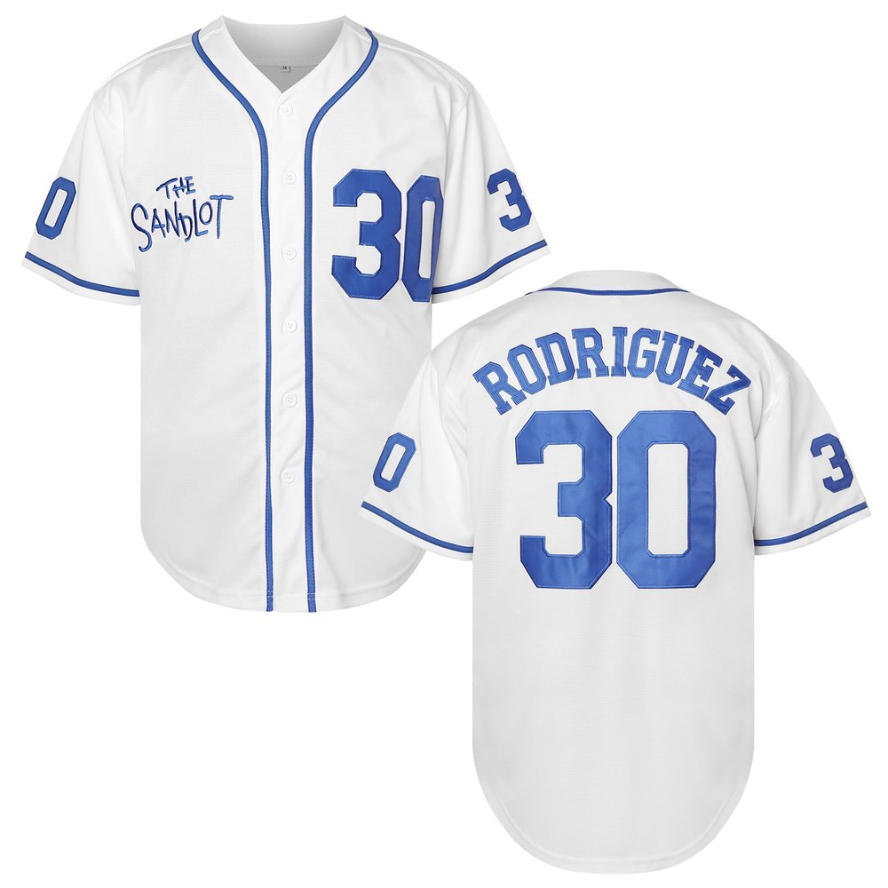Bel Air Jersey Shirt Sleeve Benny 'The Jet' Rodriguez #30 The Sandlot Legends T Shirt 3D Print Fashion Baseball Jersey S-3XL(30 White Blue,X-Large)