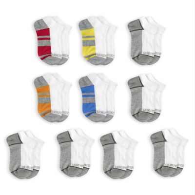 Fruit of the Loom Boys' Sport No Show Socks (10 Pack) (Large, White Multi)