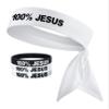 100% Jesus Sports Head Tie Headband & Silicone Wristband Soccer Ftbol Football White Black Athletics Fitness Stretch Sweatband Bandana Moisture Wicking (1 Wht/Gld Headband+1Wht,1Glow&1Blk Wristband) view 1