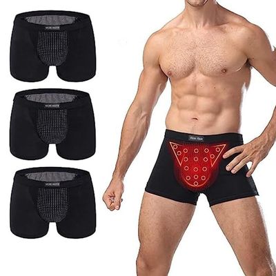 3 Packs Men Soft Underwear Energy Field Therapy Health Care Boxer Briefs Tourmaline Prostate Panty (Color : Black-3pcs, Size : Large)
