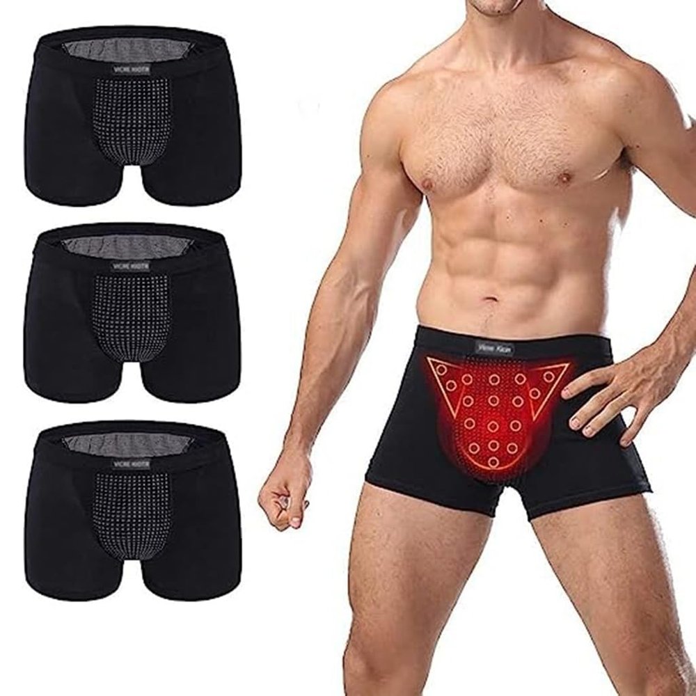 3 Packs Men Soft Underwear Energy Field Therapy Health Care Boxer Briefs Tourmaline Prostate Panty (Color : Black-3pcs, Size : Large)