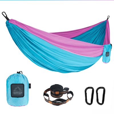 Lightweight Camping Hammock, Double Hammock with Tree Straps, Travel Portable Hammocks Nylon Hammock for Outsides Backpacking Beach Backyard Patio Hiking (Color : Sky Blue, Size : 260 * 135CM)
