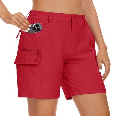 MAGCOMSEN Women's Shorts Lightweight Quick Dry Hiking Shorts Zipper Pockets 7" Golf Travel Casual Work Shorts Red, M