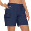 MAGCOMSEN Womens 7 Inch Inseam Cargo Shorts with Pockets Stretchy Elastic Waist Outdoor Hiking Golf Shorts Navy Blue, 2XL view 1