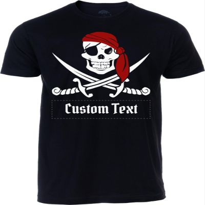 Ann Arbor T-shirt Co. Customized Jolly Roger Pirate Flag | Skull & Crossbones Caribbean Cruise Costume Unisex T-Shirt-(Adult,M)