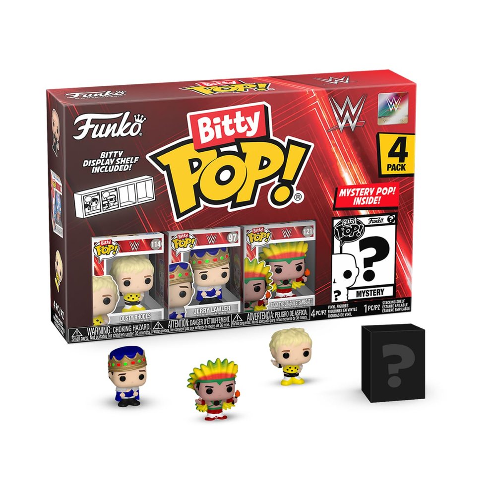 Funko Bitty Pop! : WWE Mini Collectible Toys 4-Pack - Dusty Rhodes, Jerry Lawler, Ricky The Dragon Steamboat, & Mystery Chase Figure (Styles May Vary)