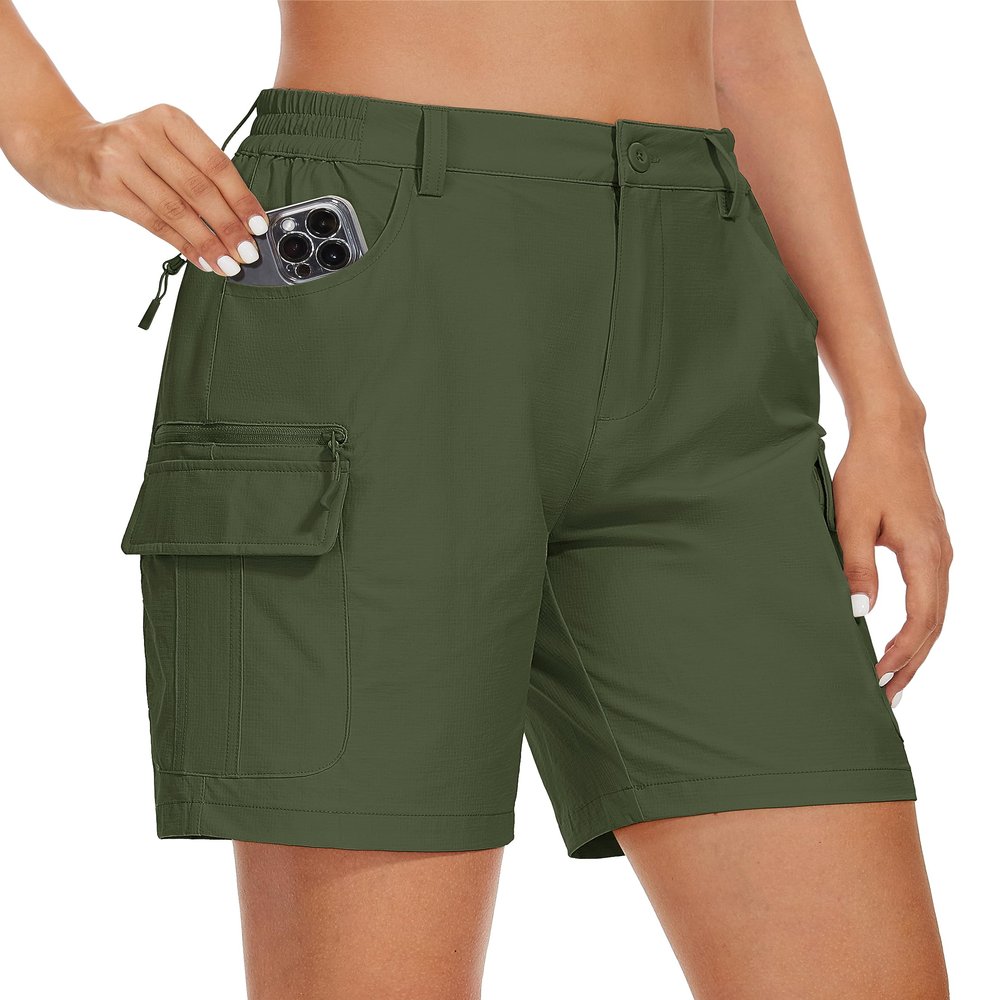 MAGCOMSEN Lightweight Shorts for Women Hiking Golf Shorts Ladies 2025 Summer Casual Travel Cargo Shorts Army Green, M