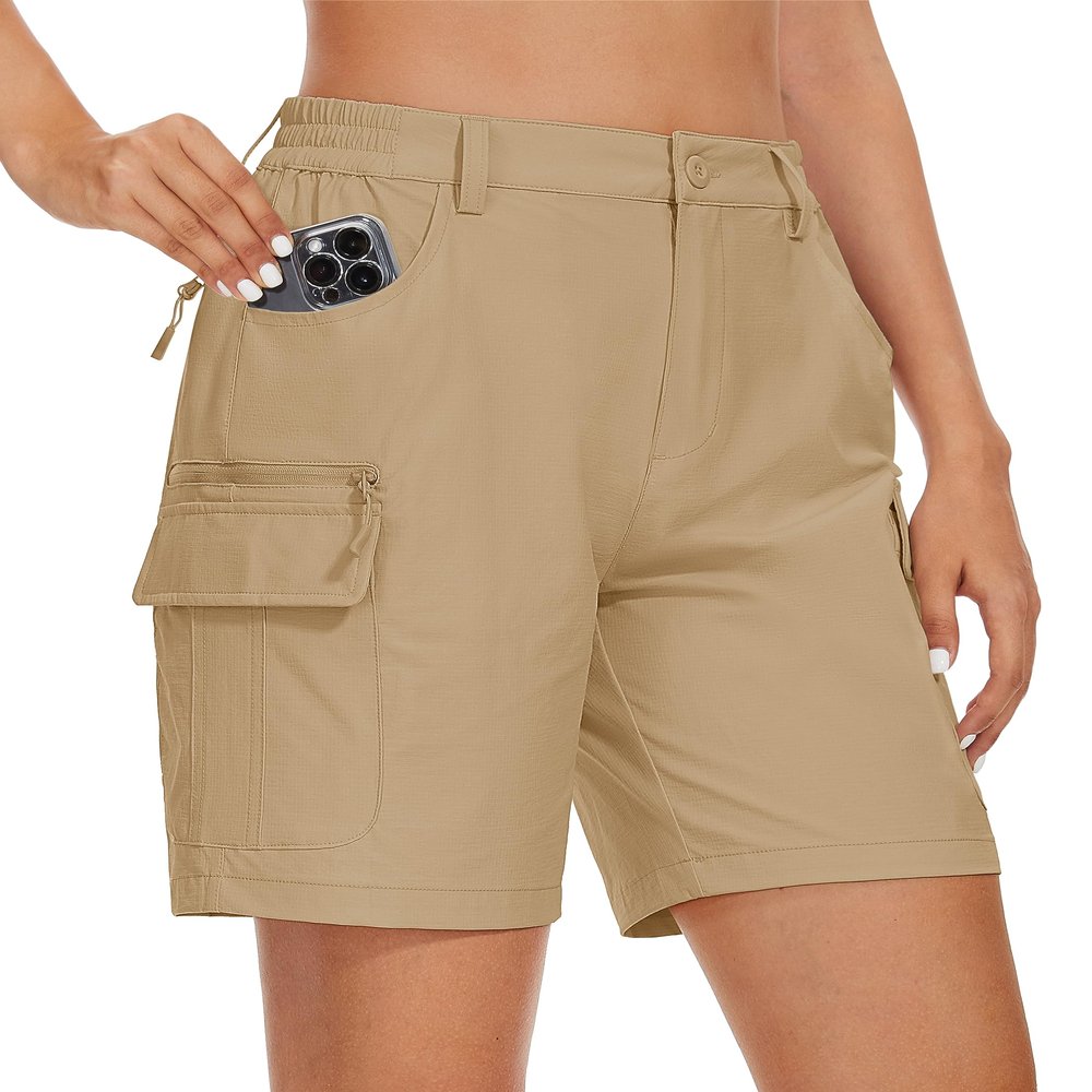 MAGCOMSEN Hiking Shorts for Women Quick Dry Golf Shorts with Pockets Cargo Shorts Khaki Summer Casual Work Shorts, XL