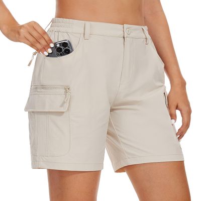 MAGCOMSEN Womens 7 Inches Hiking Golf Shorts Quick Dry Light Khaki Shorts Stretch Travel Casual Dress Shorts 2025, XL
