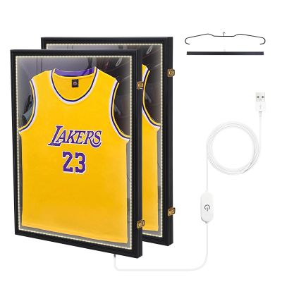 Nice C Jersey Frame Display Case with Lights, Jersey Shadow Box Display Case, Football Jersey Display Case with LED, 98% UV Protection, Valet Pinboard, Acrylic, Basketball (LED 2 Pack)