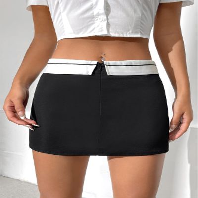QIUNI Women's Shorts Contrast Trim Zip Fly Skort Shorts for Women (Color : Black, Size : Medium)