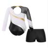 Agoky Girls 2Pcs Sparkle Ballet Dance Outfits Mesh Splice Gymnastic Leotard Unitard Biketard with Booty Shorts Set Tracksuit White 14 Years view 2
