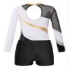 Agoky Girls 2Pcs Sparkle Ballet Dance Outfits Mesh Splice Gymnastic Leotard Unitard Biketard with Booty Shorts Set Tracksuit White 14 Years view 4