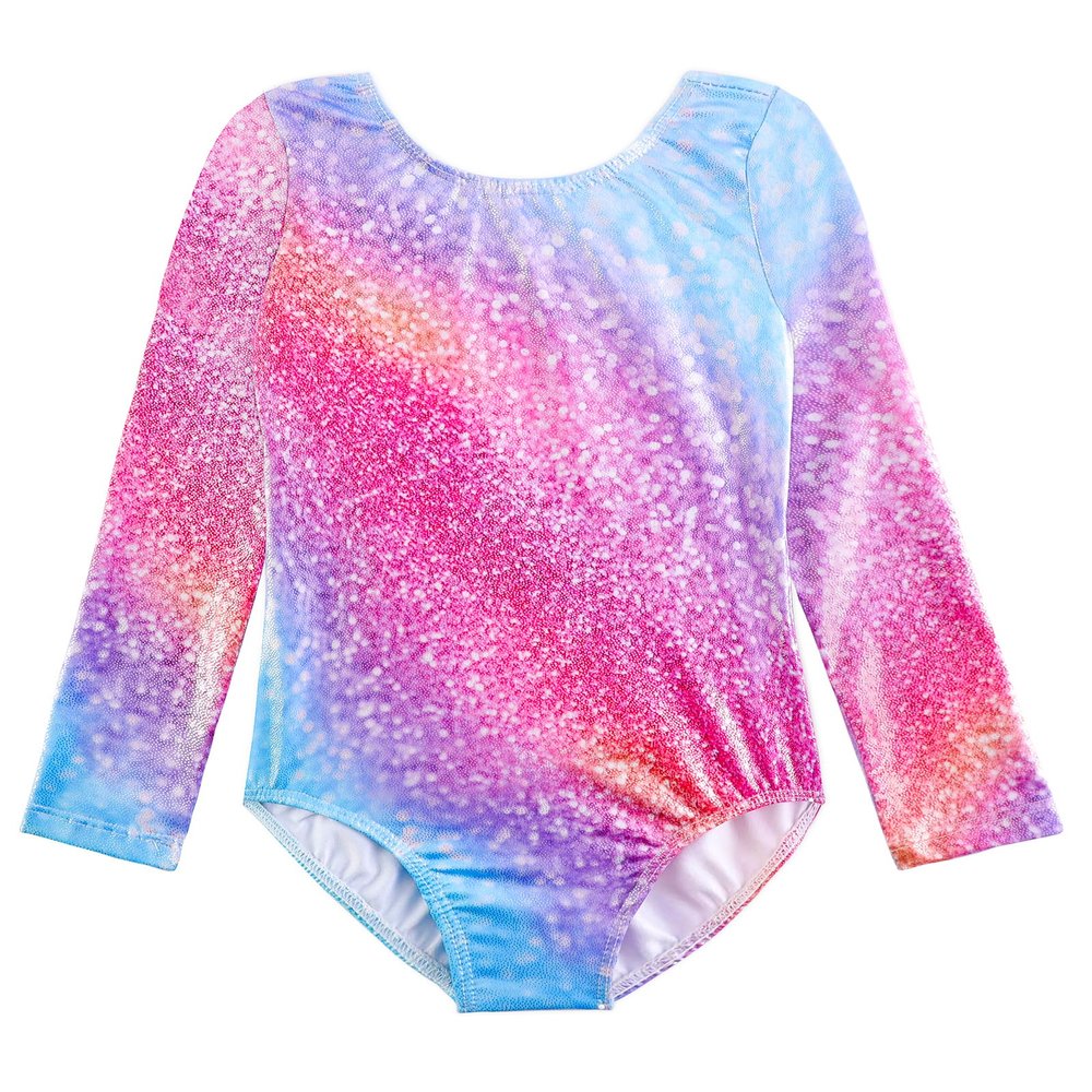 Belovance Gymnastics Leotards for Girls Dance Outfits 5-6 Kids Long Sleeves Tumbling Bodysuits Rainbow Color Dancewear (Colorful Sparkle, 5-6 Years)
