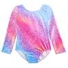 Belovance Gymnastics Leotards for Girls Dance Outfits 5-6 Kids Long Sleeves Tumbling Bodysuits Rainbow Color Dancewear (Colorful Sparkle, 5-6 Years) view 1
