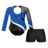 Agoky Girls 2Pcs Sparkle Ballet Dance Outfits Mesh Splice Gymnastic Leotard Unitard Biketard with Booty Shorts Set Tracksuit Royal Blue 12 Years view 2