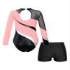 Agoky Girls 2Pcs Sparkle Ballet Dance Outfits Mesh Splice Gymnastic Leotard Unitard Biketard with Booty Shorts Set Tracksuit Pink 10 Years view 2