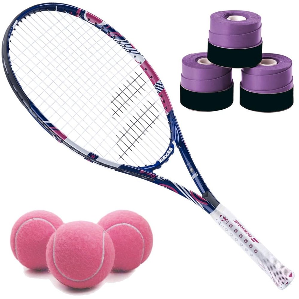 Babolat B'Fly 21 Inch Tennis Racquet Bundled with 3 Purple Overgrips and 3 Pink Tennis Balls