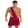 YOOJOO Men's Halloween Costume Greek Mr. Toga One Shoulder Strap Suspender Ruffle Skirt Party Fancy Dress Burgundy Small view 1