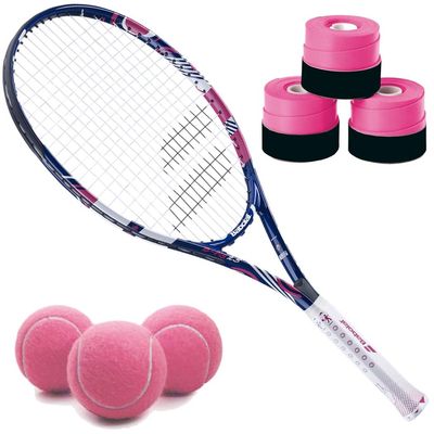 Babolat B'Fly 21 Inch Tennis Racquet Bundled with 3 Pink Overgrips and 3 Pink Tennis Balls