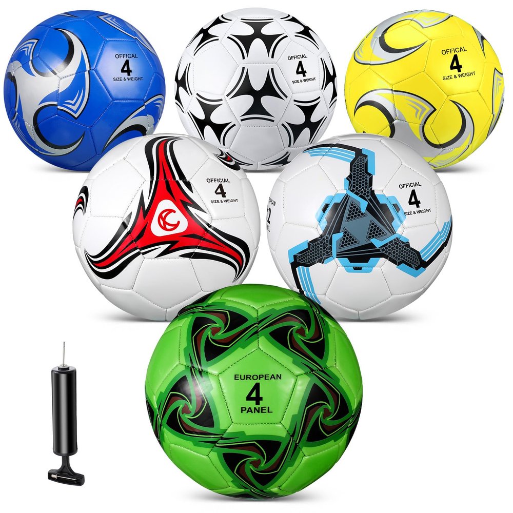 Jenaai 6 Pcs Soccer Ball Bulk with Pump, Official Size 3 4 5 Outside Sport Soccer Ball Machine Stitched for Game Training Practice(Stylish,Size 4)