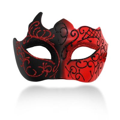 Ralleyfun Men Masquerade Mask Couple Venetian Mask for Party Halloween Costume Carnival (Black+Red)