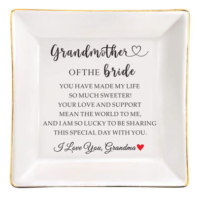 JOYKWE Wedding Gift for Grandmother of The Bride, Grandmother Wedding Gift from Granddaughter, Ceramic Jewelry Dish Gift for Grandma, Nana on The Wedding Day, Wedding Dinner Gift for Grandmother