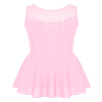 Alvivi Kids Girls Rhinestone Dance Dresses Sleeveless Ballet Figure Ice Skating Outfit Gym Skirted Leotard Pink 6 Years