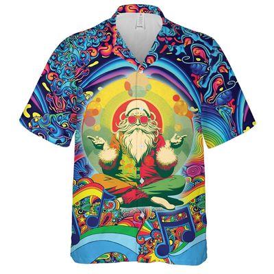 Men's Santa Claus Hawaiian Shirts - Psychedelic Style Button Down Man Women Hawaiian Shirt Set 36 Size XL