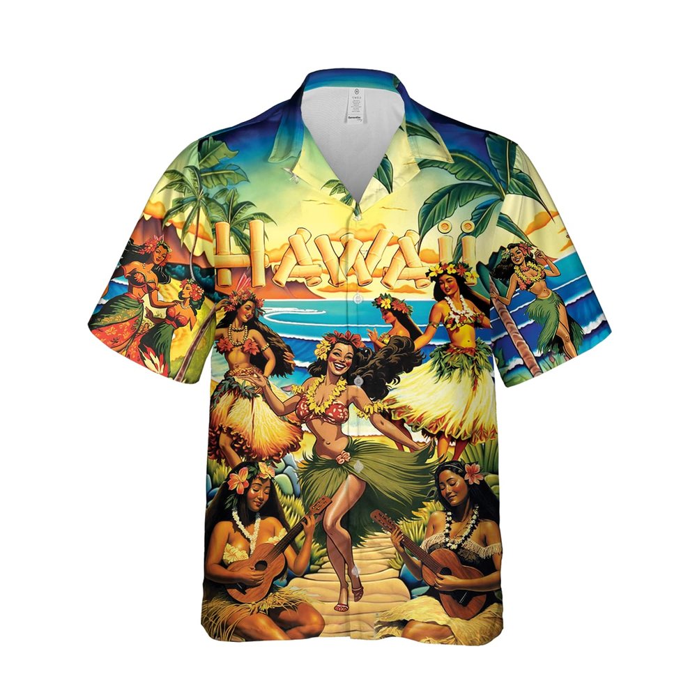 Hawaii Girl Hawaiian Shirts for Men - Aloha Summer Button Down Mens Hawaiian Shirts Short Sleeve Series 65 Size L