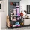 Home Gym Storage Rack and Yoga Mat Holder, Home Gym Storage Rack for Organizing Kettlebells Dumbbells Foam Roller, Fitness and Accessory Equipment Organizer with Utility Hooks view 1