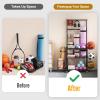 Home Gym Storage Rack and Yoga Mat Holder, Home Gym Storage Rack for Organizing Kettlebells Dumbbells Foam Roller, Fitness and Accessory Equipment Organizer with Utility Hooks view 3