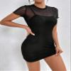 SLPB Women's Dresses Contrast Mesh Bodycon Dress Dress for Women (Color : Black, Size : XX-Small) view 3