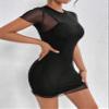 SLPB Women's Dresses Contrast Mesh Bodycon Dress Dress for Women (Color : Black, Size : XX-Small) view 4