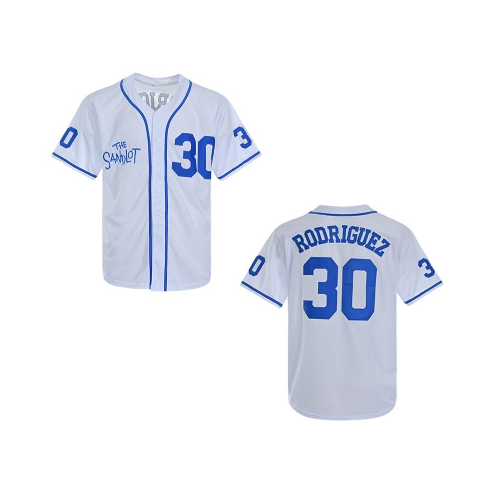 Youth The Sandlot Benny 'The Jet' Rodriguez 30 Hip Hop Stitched Sports Boys Shirts Movie Baseball Jerseys (as1, Alpha, l, Regular, White)