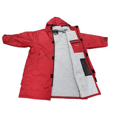 Akida kids Oversized Changing Robe/Swim Parka,Waterproof Surf Poncho Warm Coat Jacket,Quick Dry Wetsuit Changing Towel.Red/Gray,XS