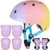 CELOID Kids Helmet Pad Set,Adjustable Kids Skateboard Bike Helmet Knee & Elbow Pads Wrist Guards 8-10-16 Years Youth Protective Gear Set for Girls Boys Bicycle Bike Roller Scooter Sport,Pink Violet view 1