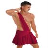 Freebily Men Toga Greek Costume Adult Party Toga Caesar Roman Costume One Shoulder Strap Suspender Ruffle Skirt Burgundy 3X-Large view 2