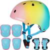 CELOID Kids Helmet Pad Set,Adjustable Kids Skateboard Bike Helmet Knee & Elbow Pads Wrist Guards 9-10-16 Years Youth Protective Gear Set for Girls Boys Bicycle Bike Roller Scooter Sport,Pink Blue view 1