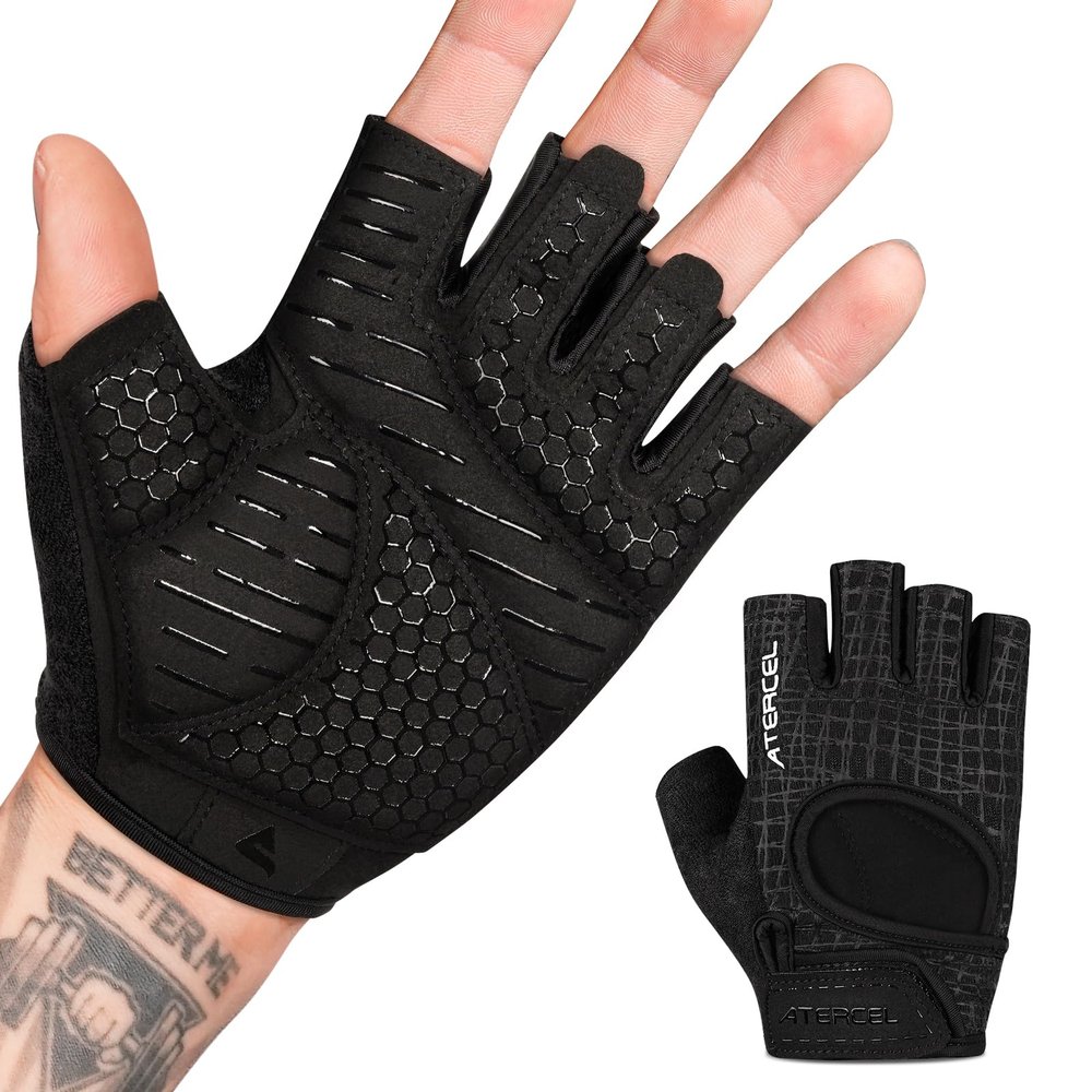ATERCEL Workout Gloves for Men and Women Weight Lifting Gloves with Full Padding for Gym, Fitness, Exercise, Cycling, Bike, RowingBlack, XL