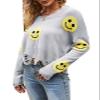 ebossy Women's Vintage Ripped Distressed Smile Face Floral Graphic Aesthetic Cable Knit Sweater Pullovers (S, Grey-1) view 1