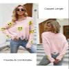 ebossy Women's Vintage Ripped Distressed Smile Face Floral Graphic Aesthetic Cable Knit Sweater Pullovers (M, Pink-1) view 3