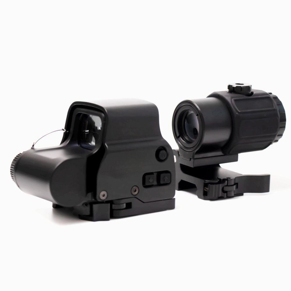 Bravary 558 G43 Holographic Sight with 3X Magnifier Combo, 10 Levels Brightness, Quick Release Base, Airsoft, Metal, Black, 3X Magnification, Wide Field of View