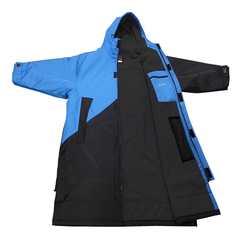 Akida Adult Oversized Changing Robe/Swim Parka,Waterproof Surf Poncho Warm Jacket,Quick Dry Wetsuit Changing Towel.(Blue Black/Black,M)